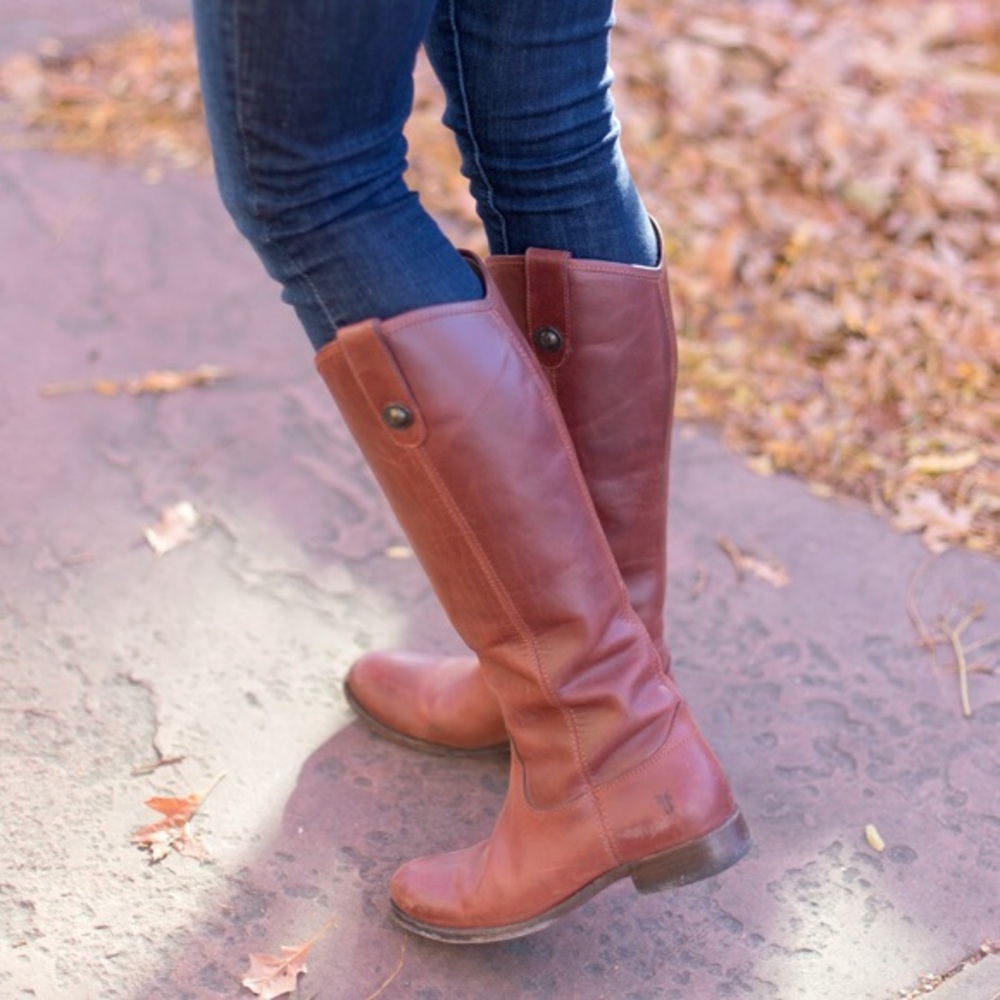 Frye Melissa Cognac Brown Tall Leather Boots 8